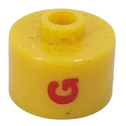 Pen Bead, Round Long, Flat Edge with Red 'G' Print / Yellow