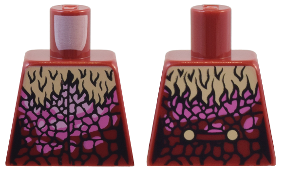 Lego Torso Female Coat with Tan Shaggy Fur Collar and Bright Pink, Dark Pink, and Black Animal Scales / Cracks Pattern
