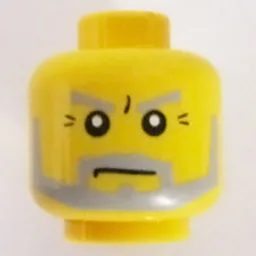 Minifig Head Jayko, Beard Gray with Sideburns, Eyebrows and Crow's Feet Wrinkles Print / Yellow