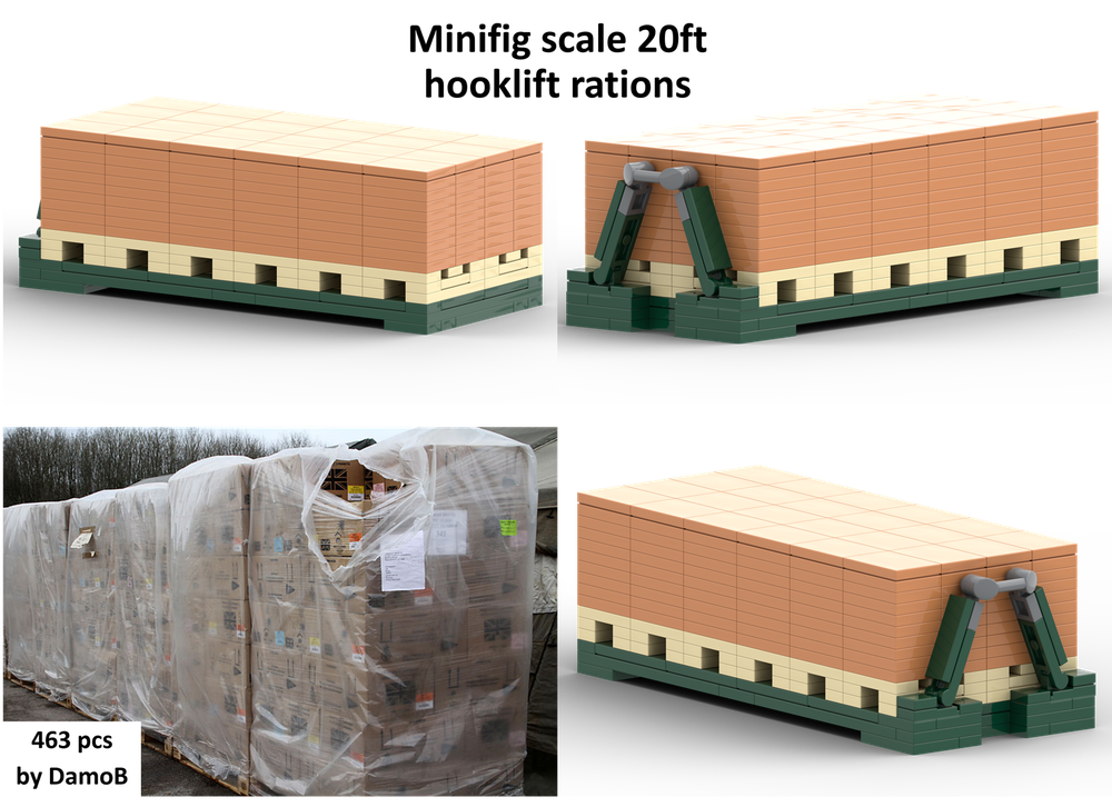 Lego PLS v1 20ft hooklift flatrack with rations