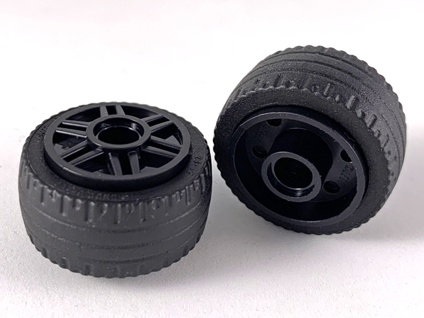 Lego Wheel 18mm D. x 14mm with Pin Hole, Fake Bolts and Shallow Spokes with Black Tire 24 x 12 Low (55981 / 18977)