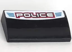 Slope, Curved 2 x 4 x 2/3 with Bottom Tubes with Blue Lines and 'POLICE' with Red Outline on White Background Pattern (Sticker) - Set 8301
