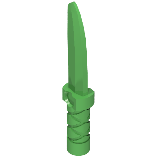 Lego Weapon Dagger / Knife with Flat Hilt End and Curved Blade, Cross Hatched Grip / Bright Green