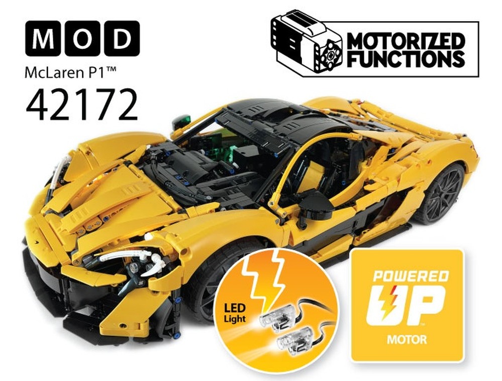 Lego 42172 McLaren P1 RC MOD for Powered Up Motors & LED Light