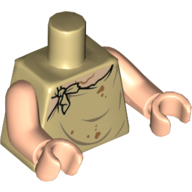 Lego Torso Tatty Smock, Light Nougat Neck, with Stains Print (Dobby), Light Nougat Arms and Hands / Tan