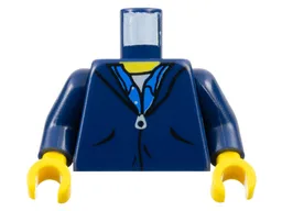 Torso Jacket with Pockets and Zipper over Blue Button Up Shirt and White Undershirt, Yellow Neck Pattern / Dark Blue Arms / Yellow Hands