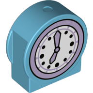 Lego Duplo Brick 1 x 3 x 2 Round Top, Cut Away Sides with Clock Face Print / Medium Azure