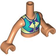 Lego Minidoll Torso Girl with Nougat Arms and Hands with Yellowish Green/Dark Turquoise/Dark Purple Top print / Nougat