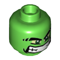 Lego Minifig Head Hulk, Thick Eyebrows, Yellow Eyes and Wide Grin Print / Bright Green