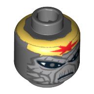 Lego Minifig Head Turk Falso, Light Bluish Gray Face, Large Eyes and Yellow Headband with Red Star Print / Dark Bluish Gray