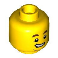 Lego Minifig Head, Brown Eyebrows, Crooked Teeth Smile / Yellow
