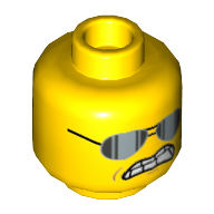 Lego Minifig Head Bad Cop, Glasses, Open Smile with Teeth and Tongue / Sunglasses, Clenched Teeth Print / Yellow