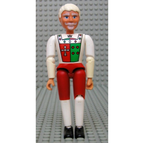 Lego Belville Figure Articulated Elbows, Male, White Hair, White and Red Pants, Shirt Insignia Print (King) / [No Color/Any Color]