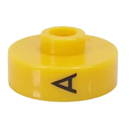 Pen Bead, Round Short, Flat Edge with 'A', 'R', 'V' Print / Yellow