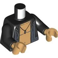 Torso, Open Jacket, Bare Warm Tan Chest, Pendant Print, Black Arms, Warm Tan Hands / Black