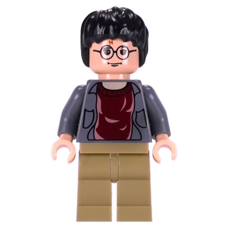 Lego Harry Potter, Open Dark Bluish Gray Jacket over Dark Red Shirt, Dark Tan Legs