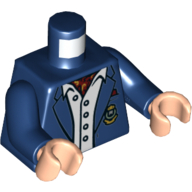Lego Torso Suit Jacket, Light Blue Button Down Shirt Open Collar, Red Ascot, Gold Monogram Print (Bruce Wayne), Dark Blue Arms, Light Nougat Hands / Dark Blue