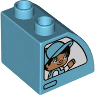 Duplo Brick 2 x 2 x 1 1/2 with Curved Top, Boy with Cap Print / Medium Azure
