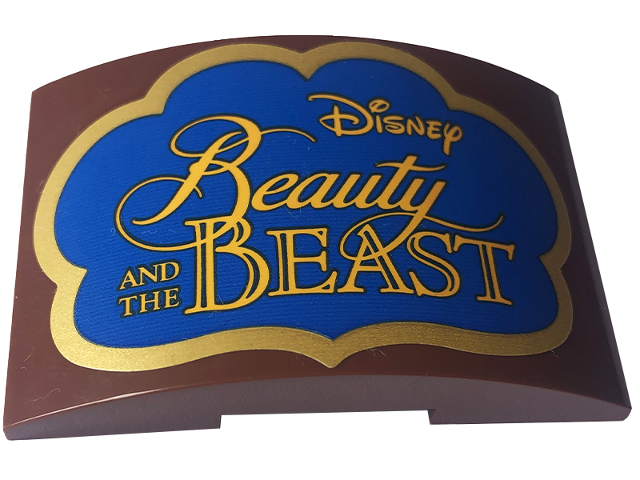Lego Slope, Curved 6 x 4 Double with Bright Light Orange 'Disney' and 'Beauty AND THE BEAST' on Blue Background with Gold Frame Pattern (Sticker) - Set 43227