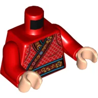 Torso Robe, Dark Red and Azure Edges with Floral Pattern Print, Red Arms, Light Nougat Hands / Red