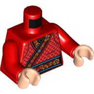 Lego Torso Robe, Dark Red and Azure Edges with Floral Pattern Print, Red Arms, Light Nougat Hands / Red