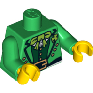 Lego Torso Suit Jacket with Dark Green Vest, Lime Bow Tie and Gold Belt Buckle Print, Green Arms, Yellow Hands / Green