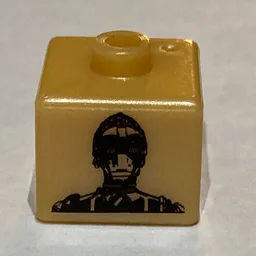 Pen Bead, Square with C-3PO, R2-D2 Print / Pearl Light Gold