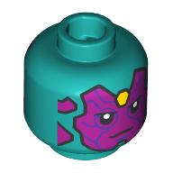 Lego Minifig Head Vision, Magenta Face, Dark Purple Circuitry, Yellow Infinity Stone in Forehead print / Dark Turquoise