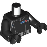 Lego Torso, Imperial Commander Uniform, Silver Belt Buckle, Red/Blue Badge print, Black Arms and Hands / Black