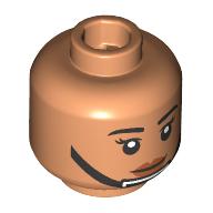 Lego Minifig Head, Eyelashes, Dark Orange Lips, Black Chin Strap, Closed Mouth / Open Mouth Frown Print / Nougat