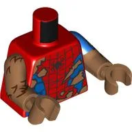 Torso, Odd Dual Molded Arms, Torn Red/Blue Spider Man Suit, Fur Print, Left Blue Sleeve Pattern, Medium Nougat Arms and Hands / Red