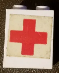 Stickered Assembly 2 x 1 x 2 with Red Cross Pattern (Sticker) - Sets 386 / 770