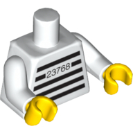 Lego Torso Prison Shirt, with Stripes, '23768' Print, White Arms, Yellow Hands / White