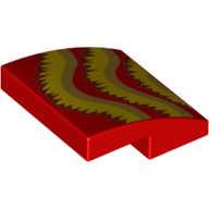 Lego Brick Curved 2 x 2 x 2/3 with Dark Tan/Yellow Ruffles (Dragon) print / Red