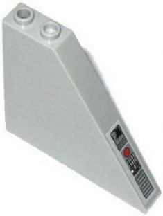 Lego Slope 55 6 x 1 x 5 without Bottom Stud Holders with Broken Screen, Red Circle, Buttons and Grille Pattern Model Right Side (Sticker) - Set 75019