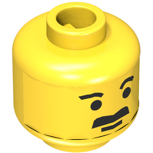 Lego Minifig Head, Moustache Thick Flat and Short Eyebrows Print [Blocked Open Stud] / Yellow