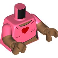 Lego Torso, Dual Molded Arms, Shirt/Cropped Top, Red Heart print, Coral Sleeves Pattern, Medium Nougat Arms and Hands / Coral