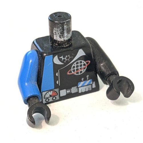 Lego Torso, Odd Arms, Alpha Team Logo, Utility Belt, Gauge and Solid Blue Stripe Print, Left Black Arm, Right Blue Arm, Black Hands / Black