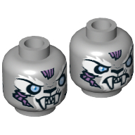Lego Minifig Head Sykor, Dual Sided, Tiger with Fangs, White Face Fur and Light Blue Eyes, Smiling / Angry Print [Hollow Stud] / Light Bluish Gray