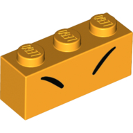 Lego Brick 1 x 3 with 2 Black Lines/Eyebrows print / Bright Light Orange
