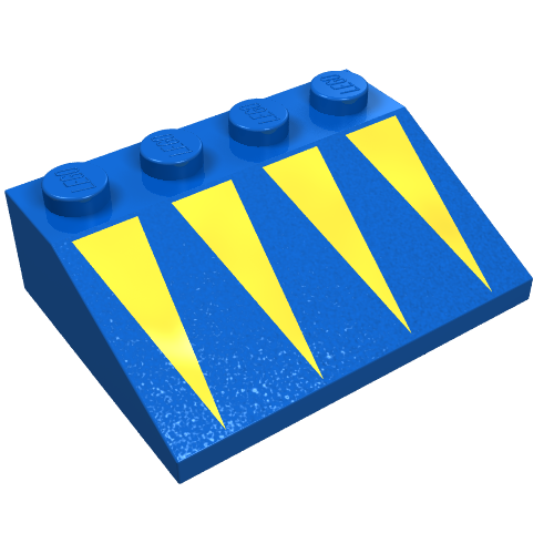 Lego Brick Sloped 33° 3 x 4 with Yellow Triangles Print / Blue