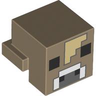 Lego Minifig Head Special, Cube with Rear Ledge, Pixelated Tan Spot, Dark / Light Bluish Grey Nose, Black Eyes Print / Dark Tan