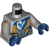 Lego Torso Armor, Blue and White Shield with Falcon, Yellow and Orange Lightning Print, Flat Silver Arms, Dark Blue Hands / Light Bluish Gray