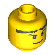 Minifig Head Jayko / Sir Kentis, Pupils, Black Hair, Eyebrows and Wide Smile Print (Jayko) / Yellow