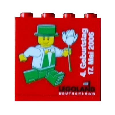 Lego Brick 2 x 4 x 3 with 'LEGOLAND Deutschland Resort 4. Geburtstag 17. Mai 2006' Print / Red