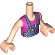 Lego Minidoll Torso Girl with Dark Pink Top under Denim Overalls with pen and ruler in pocket and Light Nougat Arms and Hands / Light Nougat