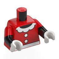 Lego Torso, White Buttons, Collar, Belt (Minnie Mouse) print, Dual Molded Arms with Red Sleeves Pattern, Black Arms, White Hands / Red