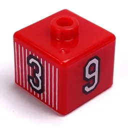 Pen Bead, Square with '3', '9', '4', and '11' Print / Red