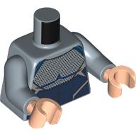 Lego Torso, Chest Muscles, Dark Blue Panels, White Trim print, Sand Blue Arms, Light Nougat Hands / Sand Blue