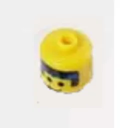 Pen Bead, Round Large, Curved Edges / Cylinder with Minifig Head with Black Hair and Blue Headband Print / Yellow